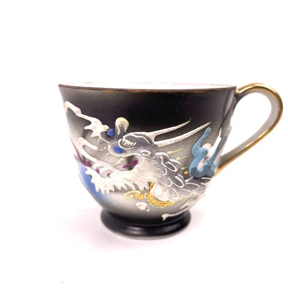 Vintage Japanese Moriage Dragon Demitasse Tea Set – Hand-Painted, 3 Cup & Saucer - Picture 7 of 12